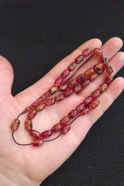 Fares Baydoun Usta İşçilikli Mozaik Sıkma Kehribar Tesbih Ahşap Kutulu Püskül Hediyeli Tespih