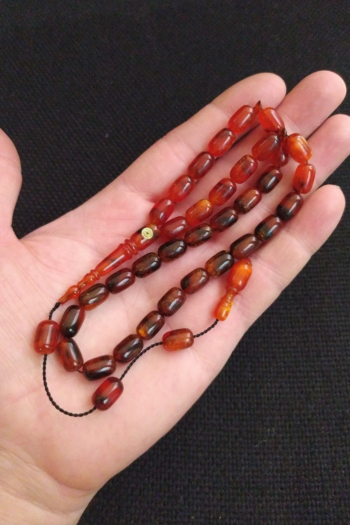 Fares Baydoun Usta İşçilikli Simli Sıkma Kehribar Tesbih Ahşap Kutulu Püskül Hediyeli Tespih