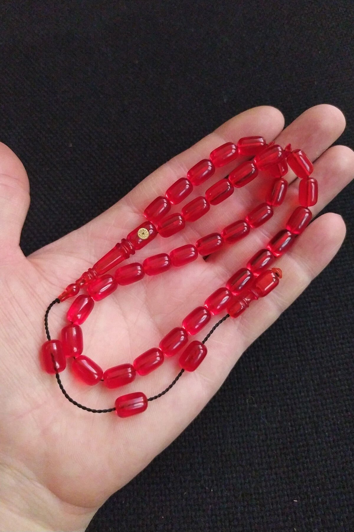 Fares Baydoun Usta İşçilikli Kırmızı Ateşi Zar Kehribar Tesbih Ahşap Kutulu Püskül Hediyeli Tespih