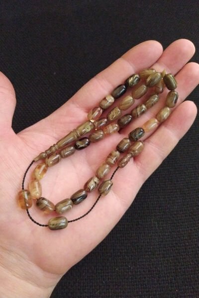 Fares Baydoun Usta İşçilikli Hareli Sıkma Kehribar Tesbih Ahşap Kutulu Püskül Hediyeli Tespih