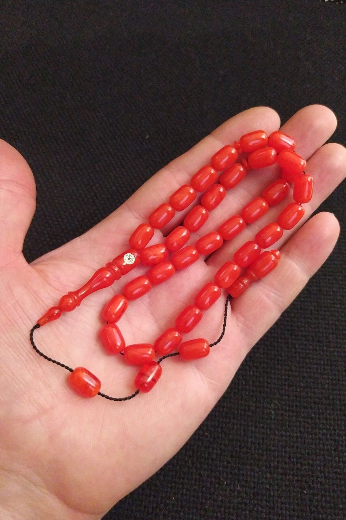 Fares Baydoun Usta İşçilikli Turuncu Hareli Sıkma Kehribar Tesbih Faris Beydun Tespih Ahşap Kutulu