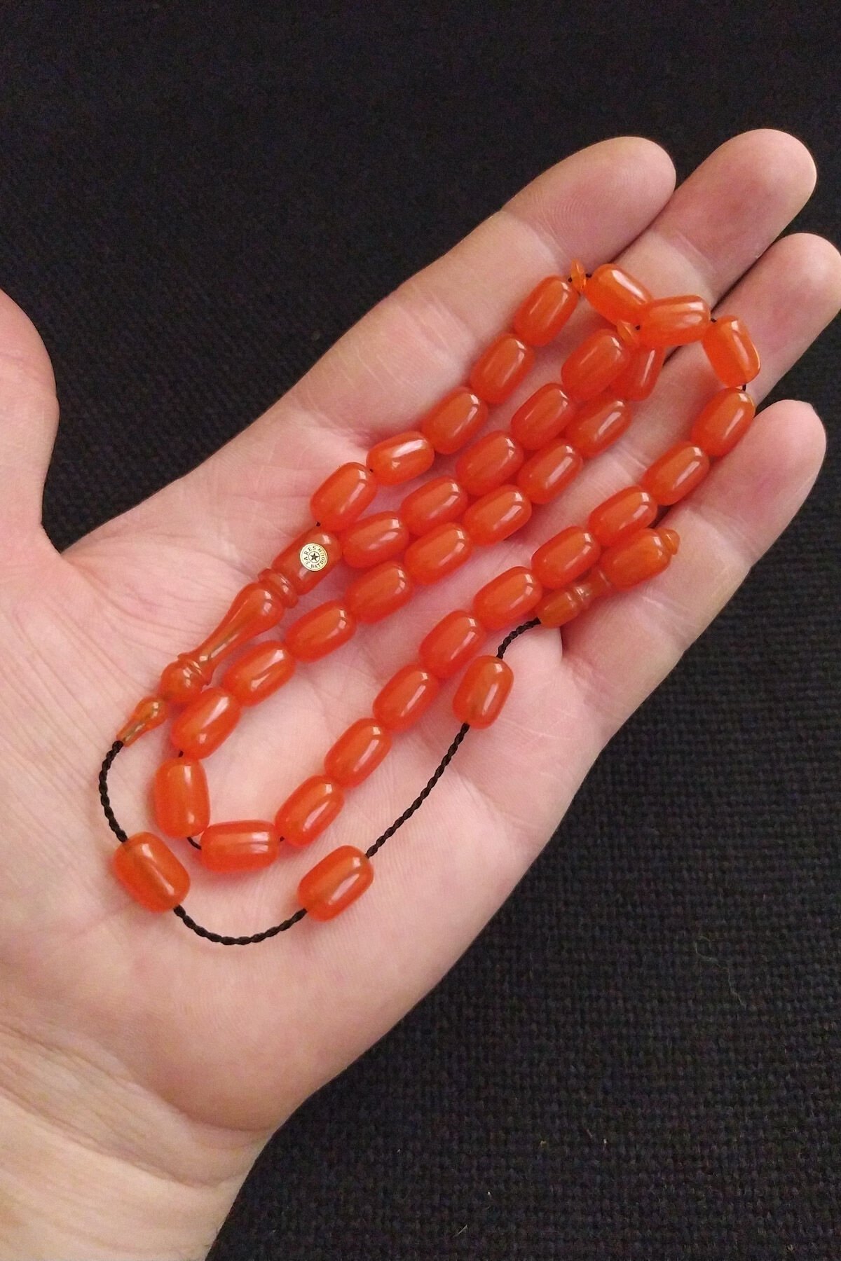 Fares Baydoun Usta İşçilikli Turuncu Zar Kehribar Tesbih Ahşap Kutulu Püskül Hediyeli Tespih