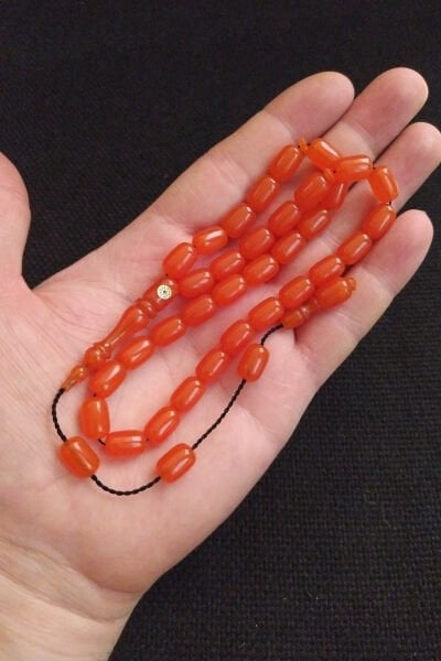 Fares Baydoun Usta İşçilikli Turuncu Zar Kehribar Tesbih Ahşap Kutulu Püskül Hediyeli Tespih