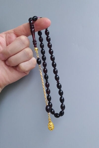 7x11 mm Ateşi Kehribar Tesbih Sarı Püsküllü Ateş Kehribar Tespih