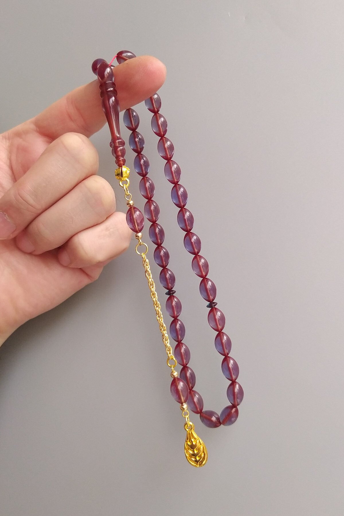 7x11 mm Ateşi Kehribar Tesbih Sarı Püsküllü Ateş Kehribar Tespih