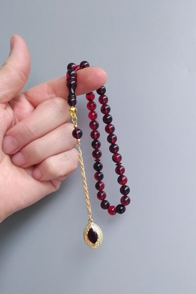 7x11 mm Ateşi Kehribar Tesbih Sarı Püsküllü Ateş Kehribar Tespih