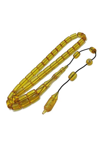 Mesut Elma Usta İşçilikli 8*11 mm Kapsül Kesim Zar Kehribar Tesbih Altın Rengi Sistemli Tespih