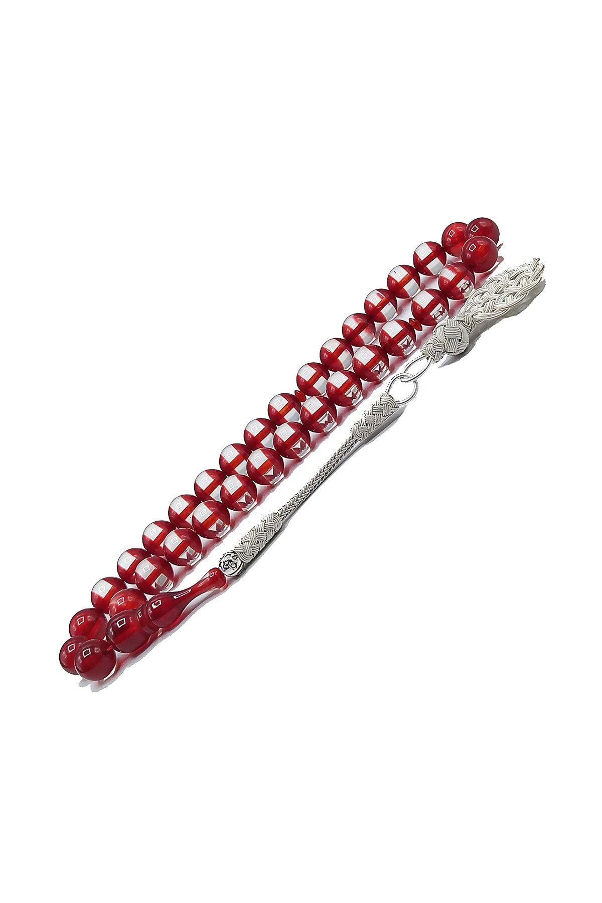 10 mm Küre Kesim El Örmesi Trabzon Kazaziye Püsküllü Kırmızı Sürmeli Tesbih