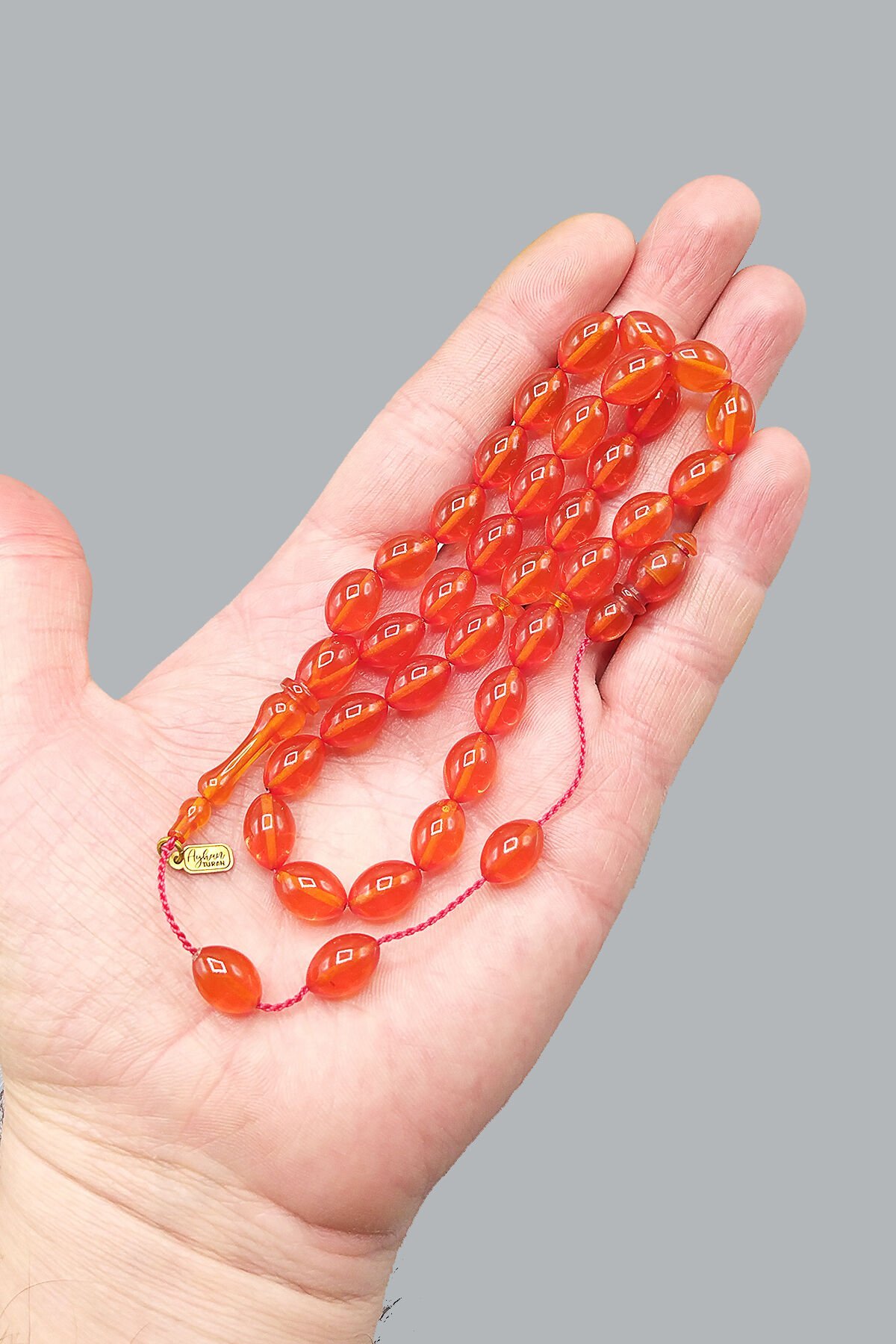 Ayhan Turan Usta İşçilikli Ateş Kehribar Tesbih 8*12 mm Beyzi Sistemli Imzalı Tespih