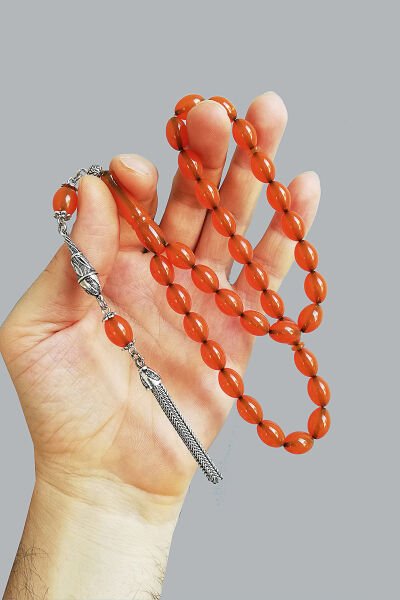 7*11 mm Beyzi Kesim Mişmişi Rengi Sıkma Kehribar Tesbih Faris Usta Miş Miş Tespih