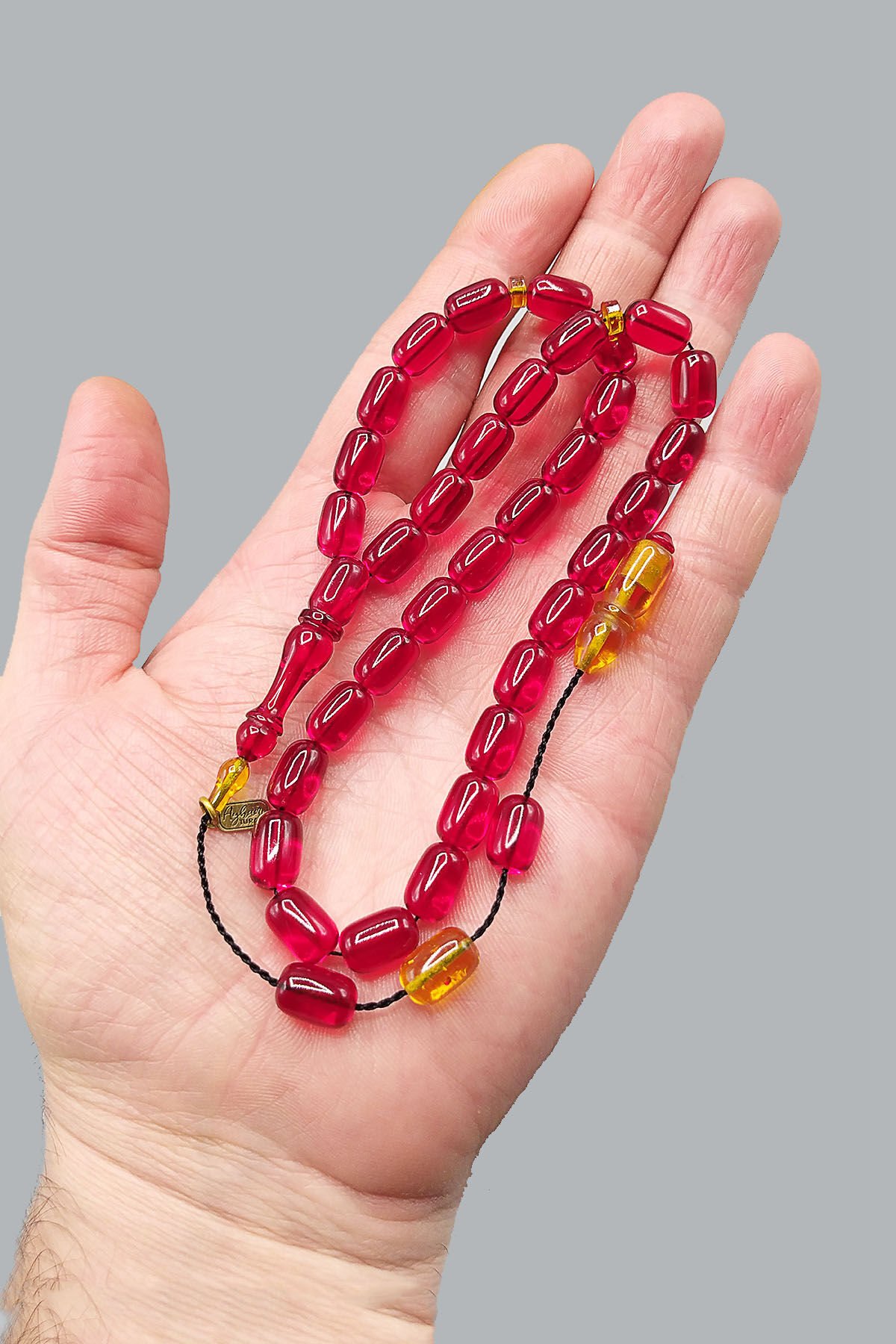 Ayhan Turan Usta Işçilikli Ateş Kehribar Tesbih 7x11 mm Kapsül Sistemli Imzalı Tespih