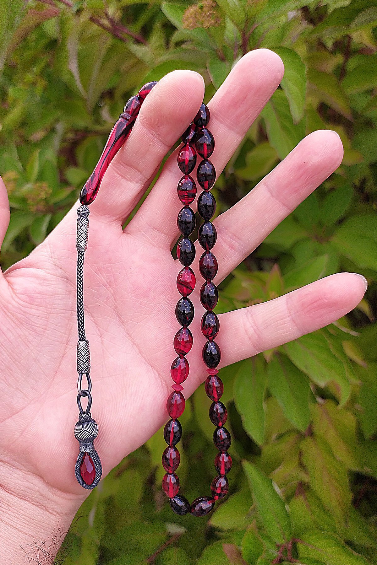 7*11 mm Beyzi Kesim Sıkma Ateş Kehribar Tesbih Orjinal Ateşi Kehribar Tespih