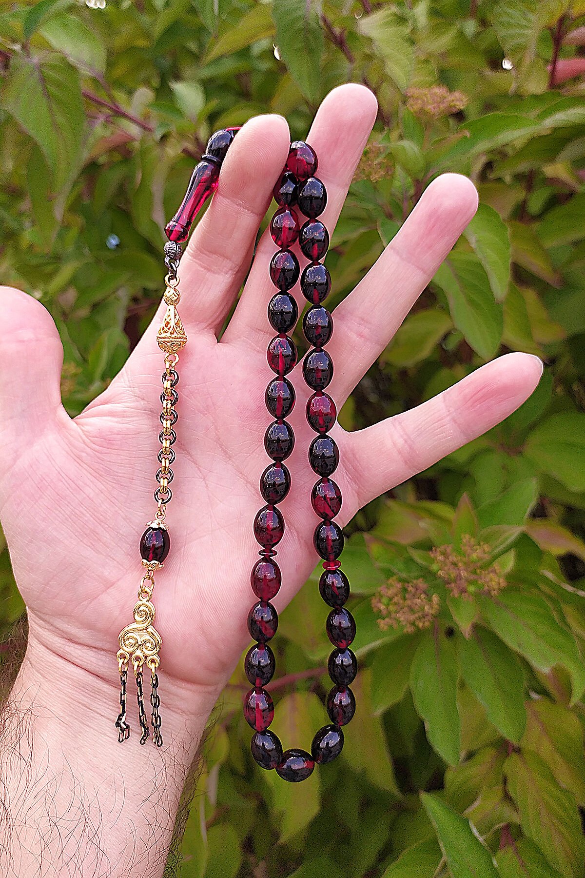 8,5*12 mm Beyzi Kesim Sıkma Ateş Kehribar Tesbih Faris Baydun Usta Orjinal Ateşi Kehribar Tespih