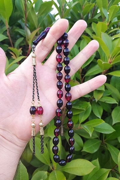 8*12 mm Beyzi Kesim Sıkma Ateş Kehribar Tesbih Faris Baydun Usta Orjinal Ateşi Kehribar Tespih