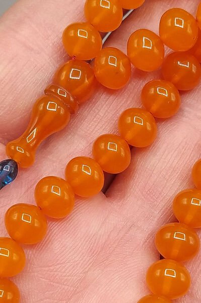 Ayhan Turan Usta İşçilikli Ateş Kehribar Tesbih 7*8 mm Basık Küre Bilekboy Sistemli İmzalı Tespih