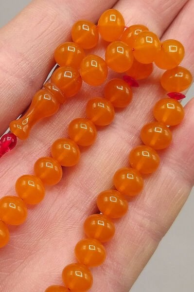 Ayhan Turan Usta İşçilikli Ateş Kehribar Tesbih 7*8 mm Basık Küre Bilekboy Sistemli İmzalı Tespih