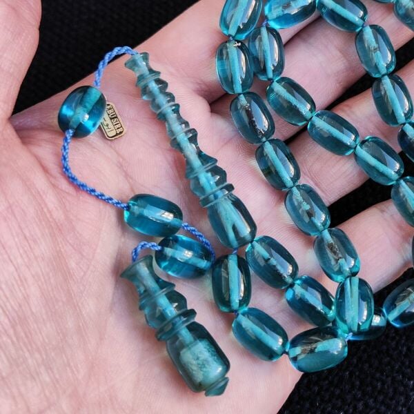 Turkuaz Mavi Şeffaf Katalin Tesbih | Ebu Sırr