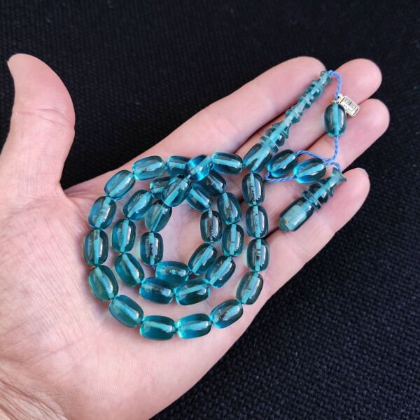 Turkuaz Mavi Şeffaf Katalin Tesbih | Ebu Sırr