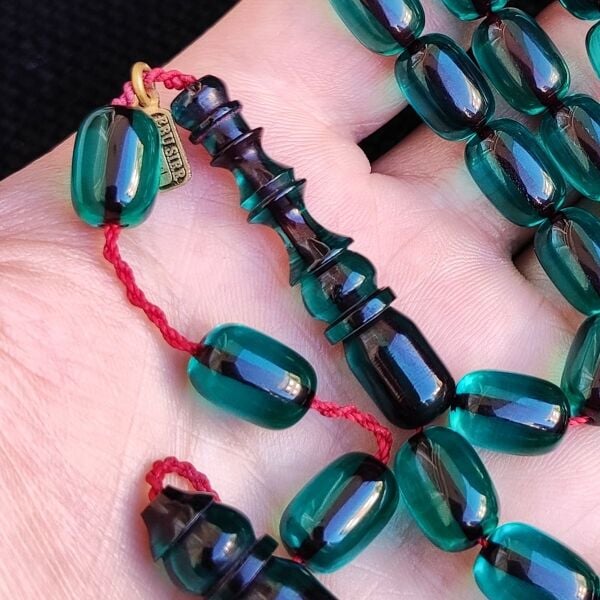 Petrol Yeşili Şeffaf Katalin Tesbih | Ebu Sırr