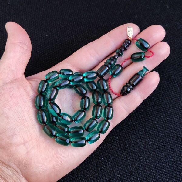 Petrol Yeşili Şeffaf Katalin Tesbih | Ebu Sırr