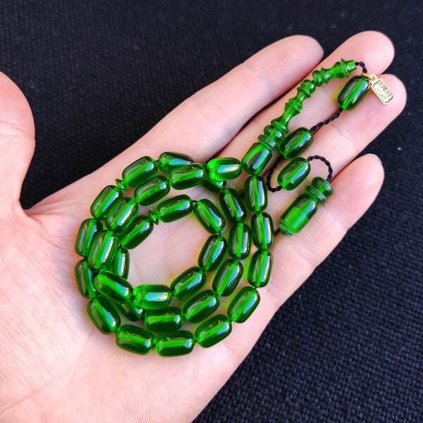 Çimen Yeşili Şeffaf Katalin Tesbih | Ebu Sırr