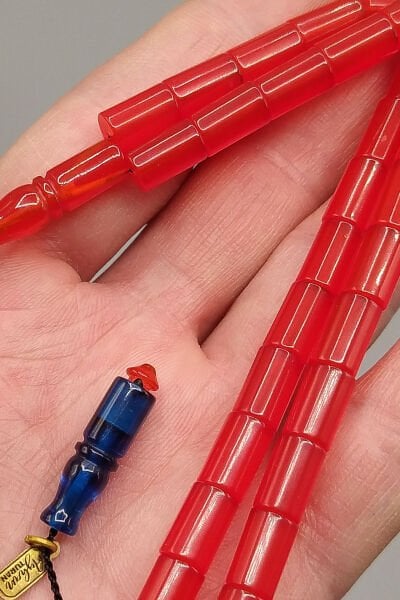 Ayhan Turan Usta İşçilikli Ateş Kehribar Tesbih 7*11 mm Kesme Sistemli İmzalı Tespih