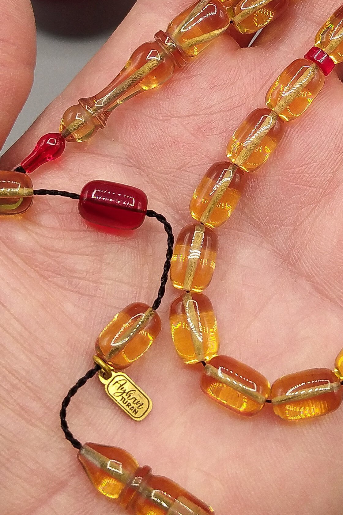 Ayhan Turan Usta İşçilikli Ateş Kehribar Tesbih 7*11 mm Kapsül Sistemli İmzalı Tespih