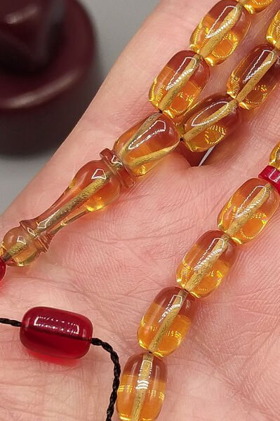 Ayhan Turan Usta İşçilikli Ateş Kehribar Tesbih 7*11 mm Kapsül Sistemli İmzalı Tespih