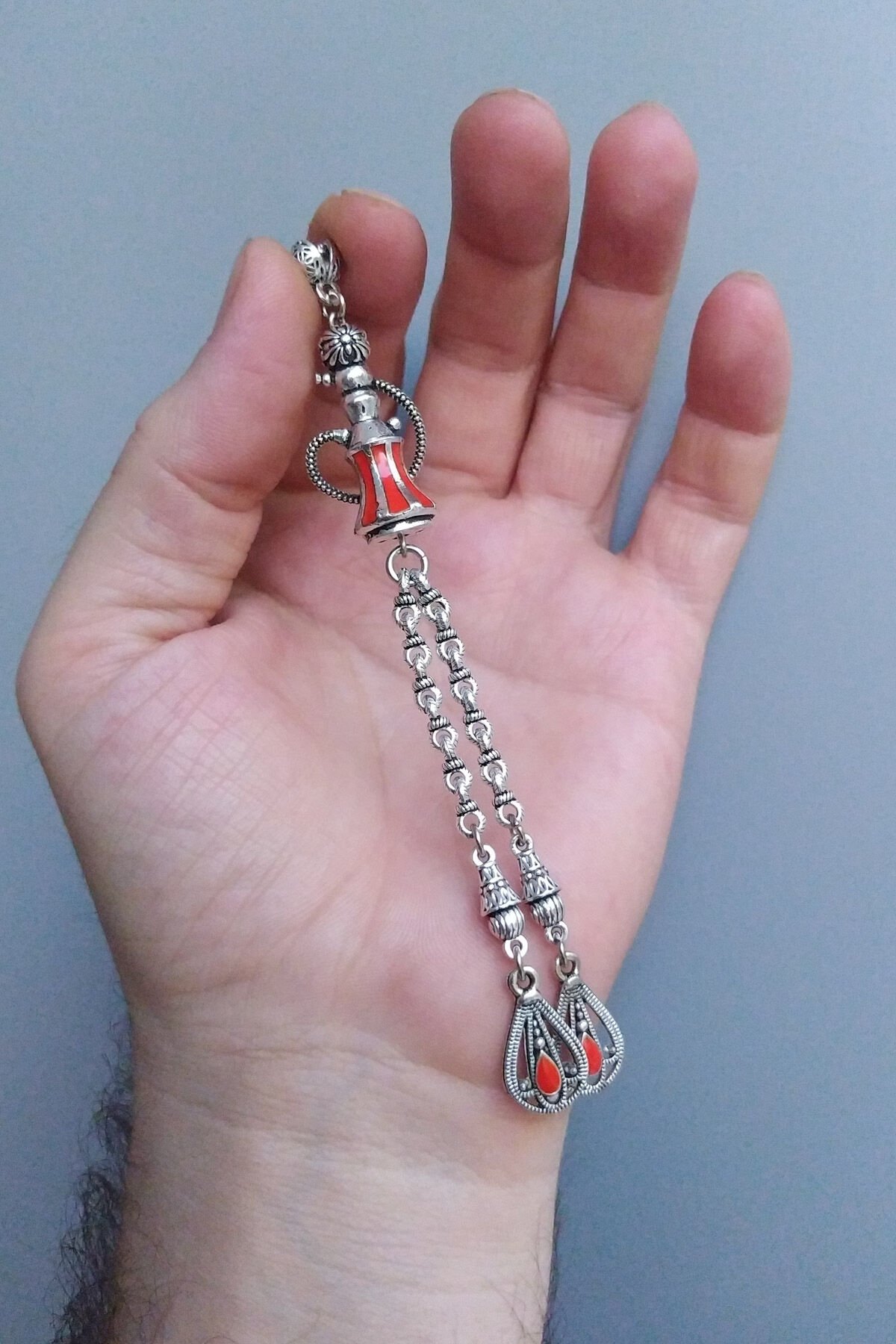 Nargile Model Turuncu Mineli 925 Ayar Gümüş Kaplama Püskül