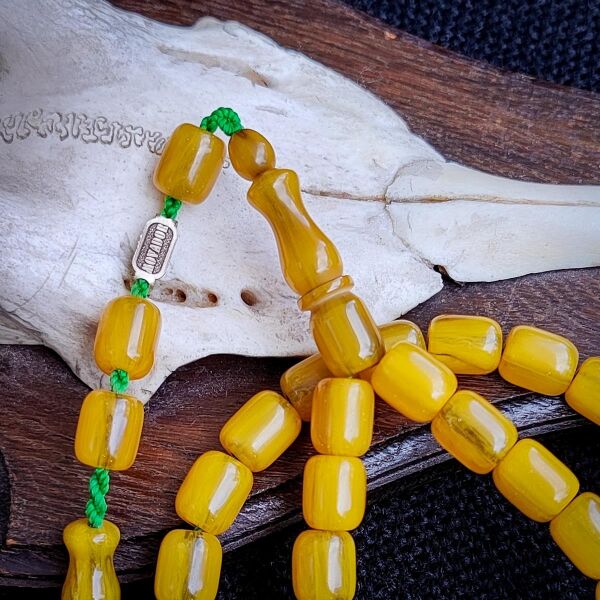 9x11 mm Yeşil Hamur Çubuk Sıkma Kehribar Tesbih