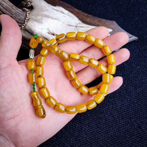 9x11 mm Yeşil Hamur Çubuk Sıkma Kehribar Tesbih