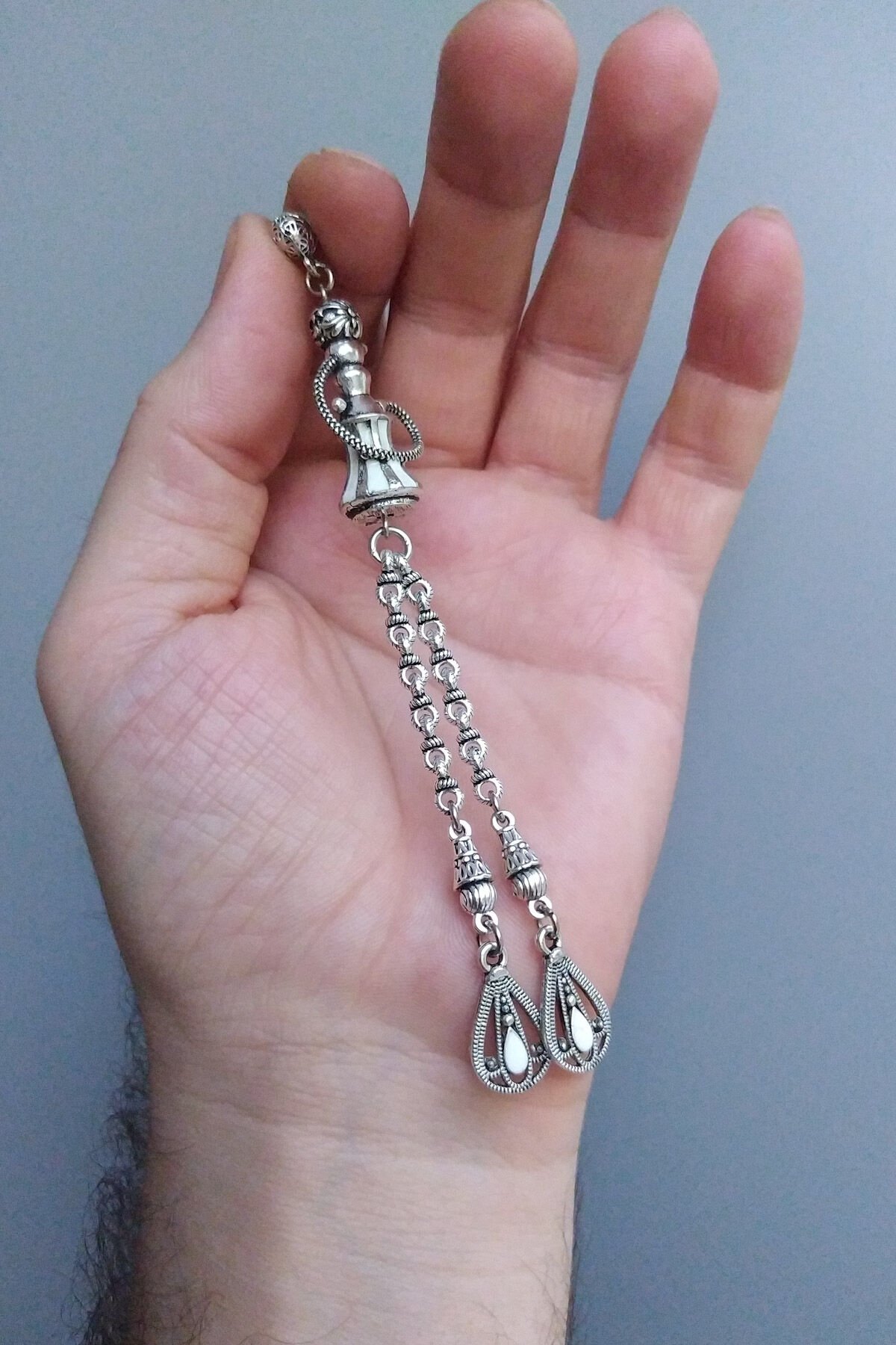 Nargile Model Beyaz Mineli 925 Ayar Gümüş Kaplama Püskül