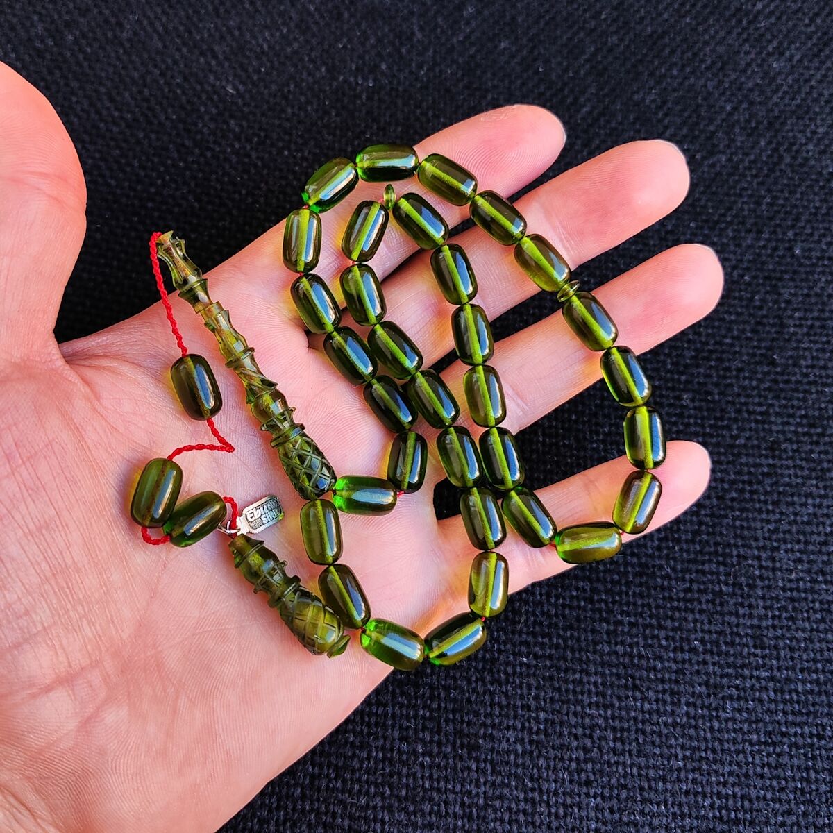 0.6 Şeffaf Delim Yeşil Zar Kehribar Tesbih | Kalem İşçilikli