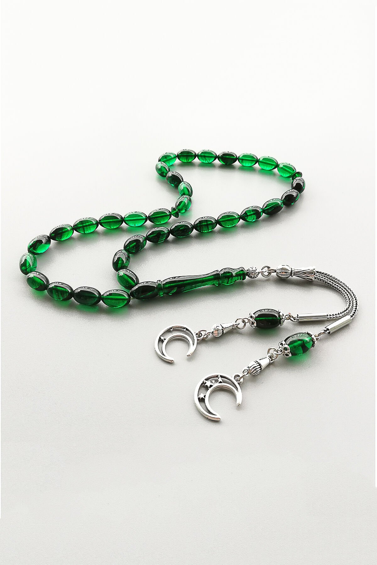 7 11 mm Beyzi Kesim Renk Alma Garantili Yeşil Siyah Ateşi Kehribar Tesbih Kararmaz Mikron Gümüş Kaplama Tespih