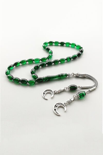 7 11 mm Beyzi Kesim Renk Alma Garantili Yeşil Siyah Ateşi Kehribar Tesbih Kararmaz Mikron Gümüş Kaplama Tespih