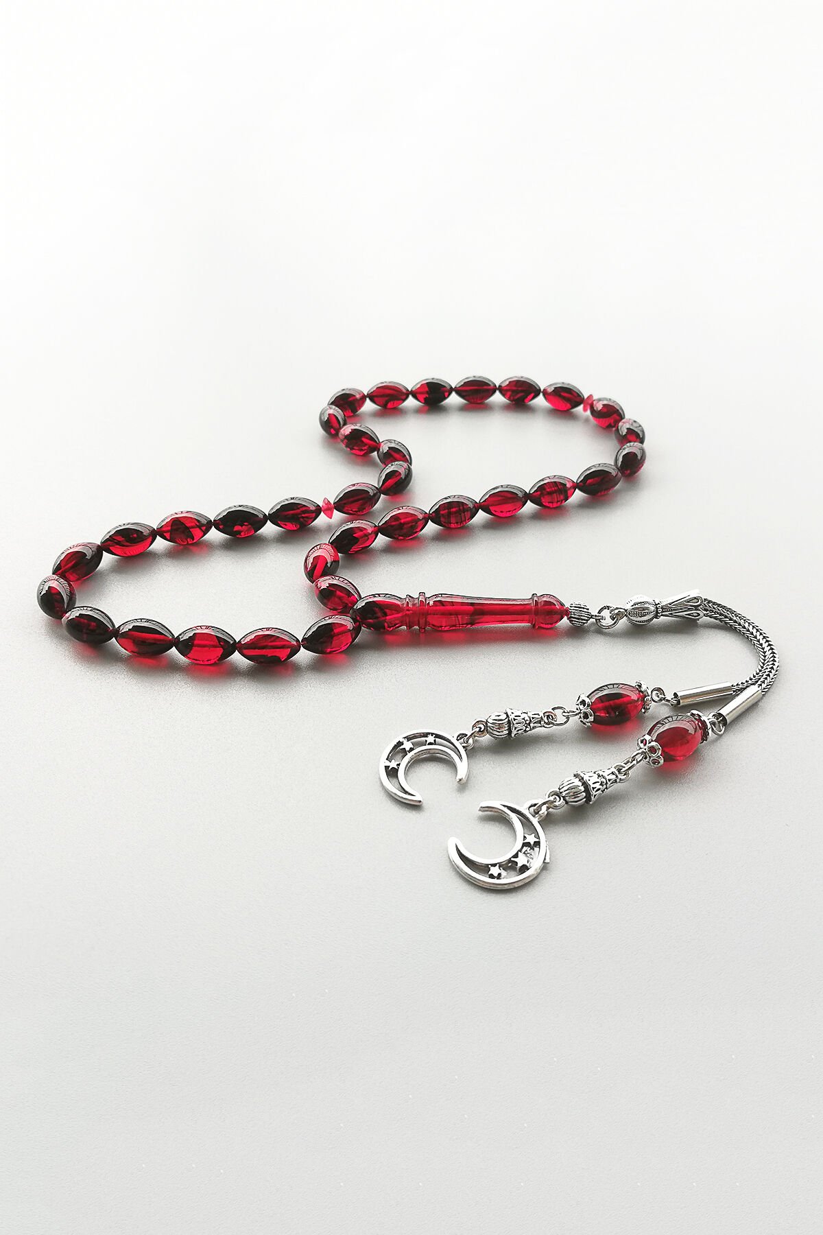 7 11 mm Beyzi Kesim Renk Alma Garantili Kırmızı Siyah Ateşi Kehribar Tesbih Kararmaz Mikron Gümüş Kaplama Tespih