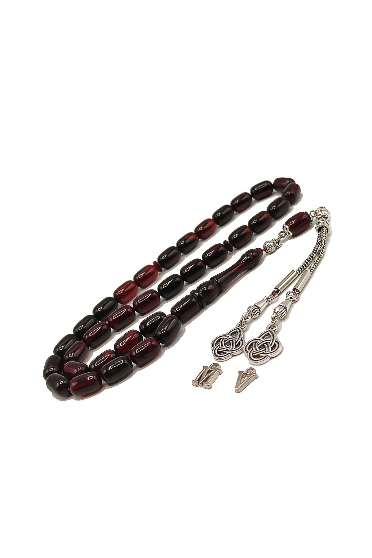 7*11 mm Kapsül Kesim Kırmızı Siyah Ateşi Kehribar Tesbih