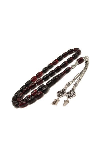 7*11 mm Kapsül Kesim Kırmızı Siyah Ateşi Kehribar Tesbih