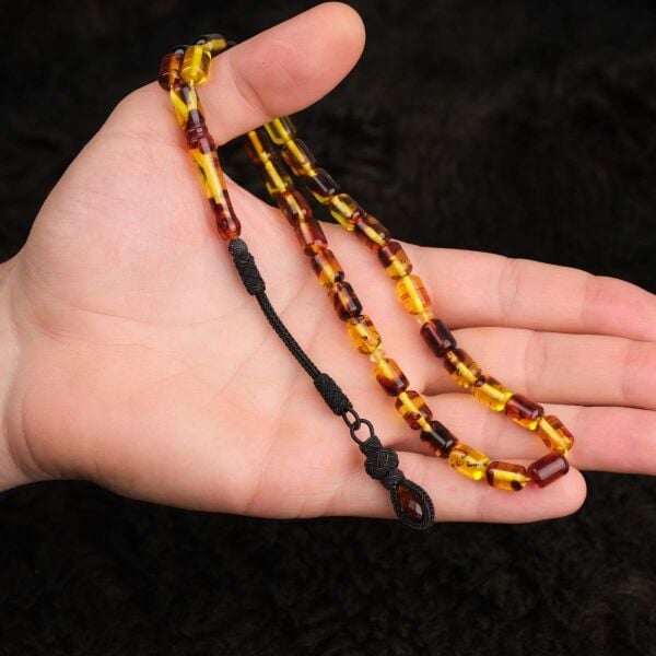 7x10 mm El Örmesi Trabzon Kazaziye Püsküllü Sıkma Kehribar Tesbih Fosilli Damla Benzetme