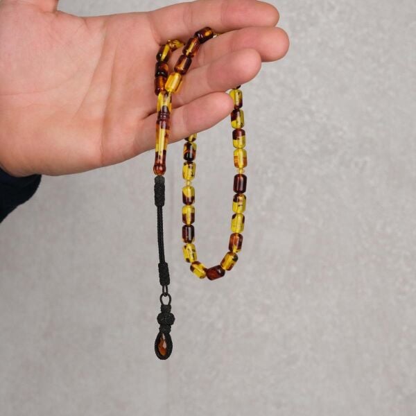 7x10 mm El Örmesi Trabzon Kazaziye Püsküllü Sıkma Kehribar Tesbih Fosilli Damla Benzetme