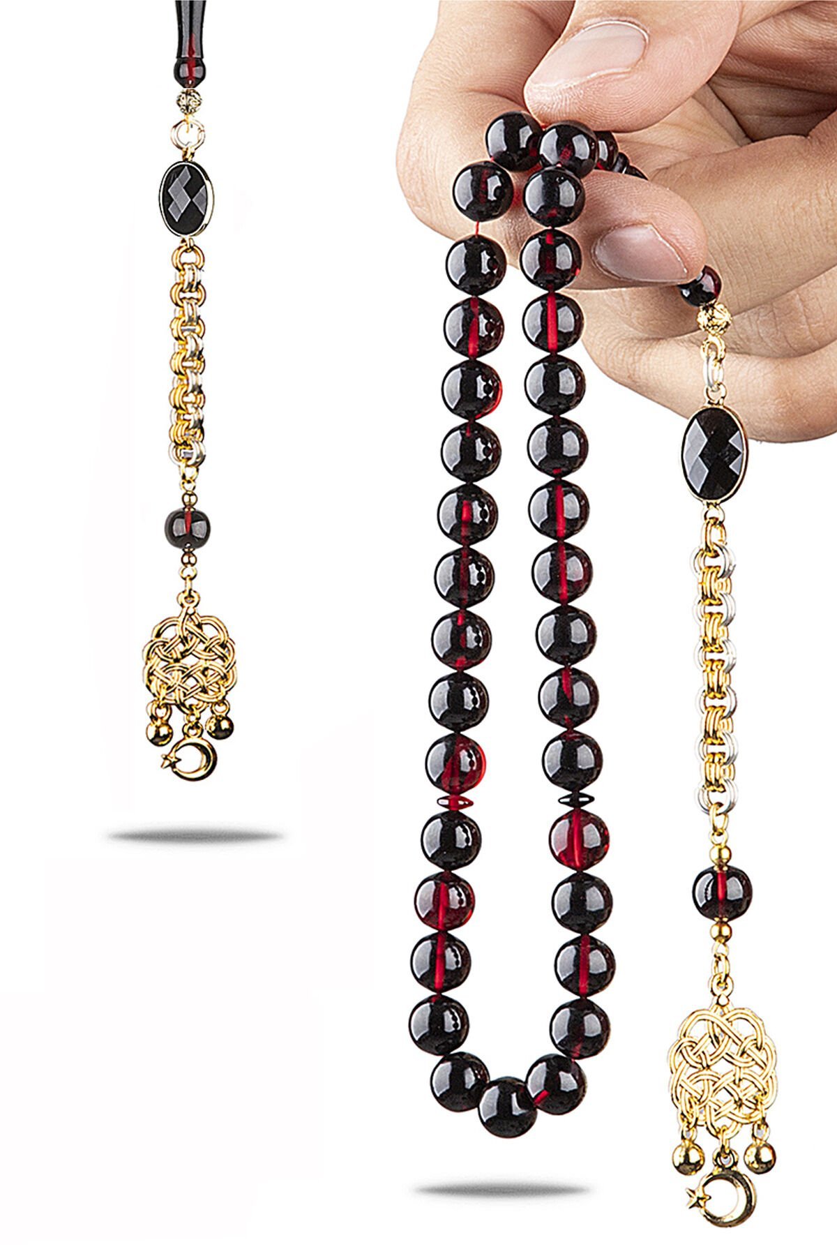 Orjinal Sıkma Kehribar Tesbih 24 K Altın Kaplama Özel Tasarım Püsküllü Faris Usta Tespih