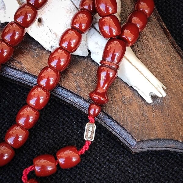 Vişne Rengi Eski Usül Çubuk Sıkma Kehribar Tesbih