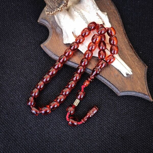 Çay Rengi Eski Usül Çubuk Sıkma Kehribar Tesbih