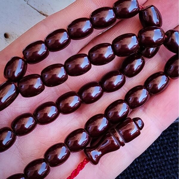 9x11 mm Vişne Rengi Çubuk Sıkma Kehribar Tesbih - Movador İmzalı