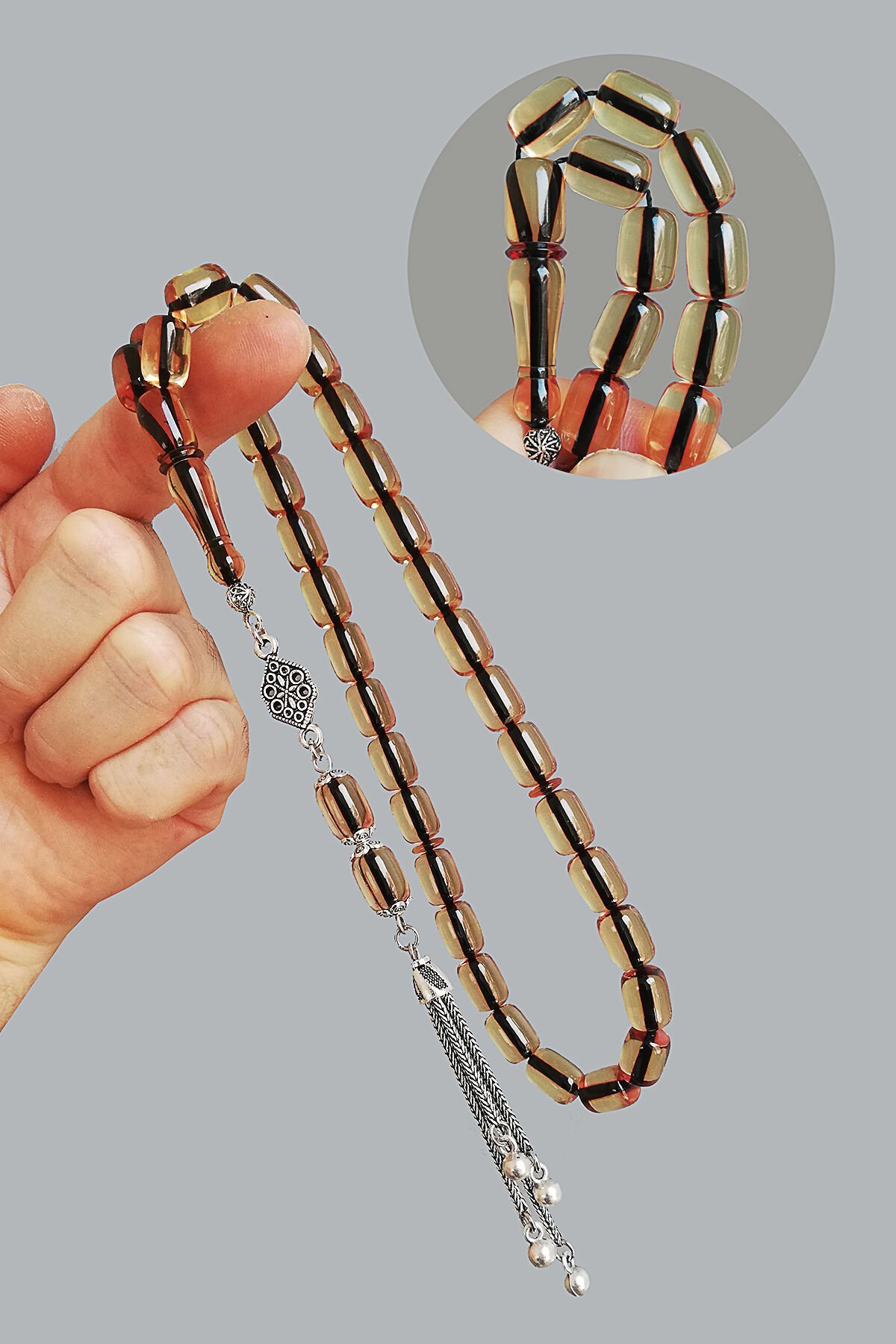 8*11 mm Kapsül Kesim Şeffaf Su Rengi Ateşi Kehribar Tesbih Faris Usta Sıkma Ateş Zar Kehribar Tespih