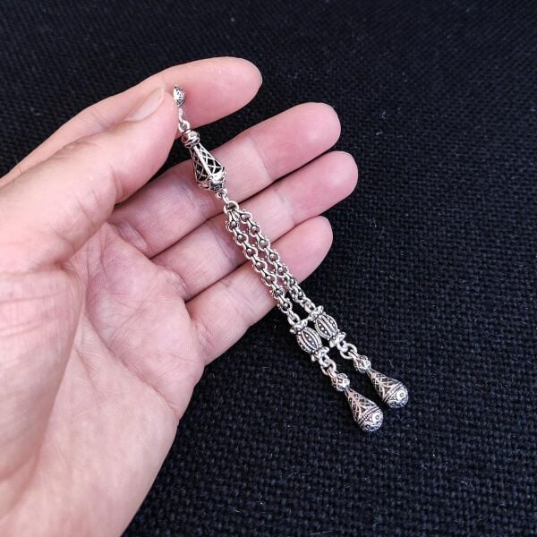 2 Dallı Orjinal Gümüş Kaplama Pirinç Püskül | Arnavut Zincirli