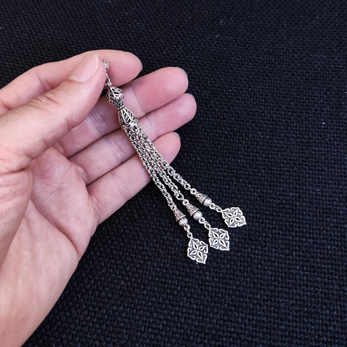 3 Dallı Orjinal Gümüş Kaplama Pirinç Püskül | Yıldız Model