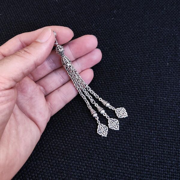 3 Dallı Orjinal Gümüş Kaplama Pirinç Püskül | Yıldız Model