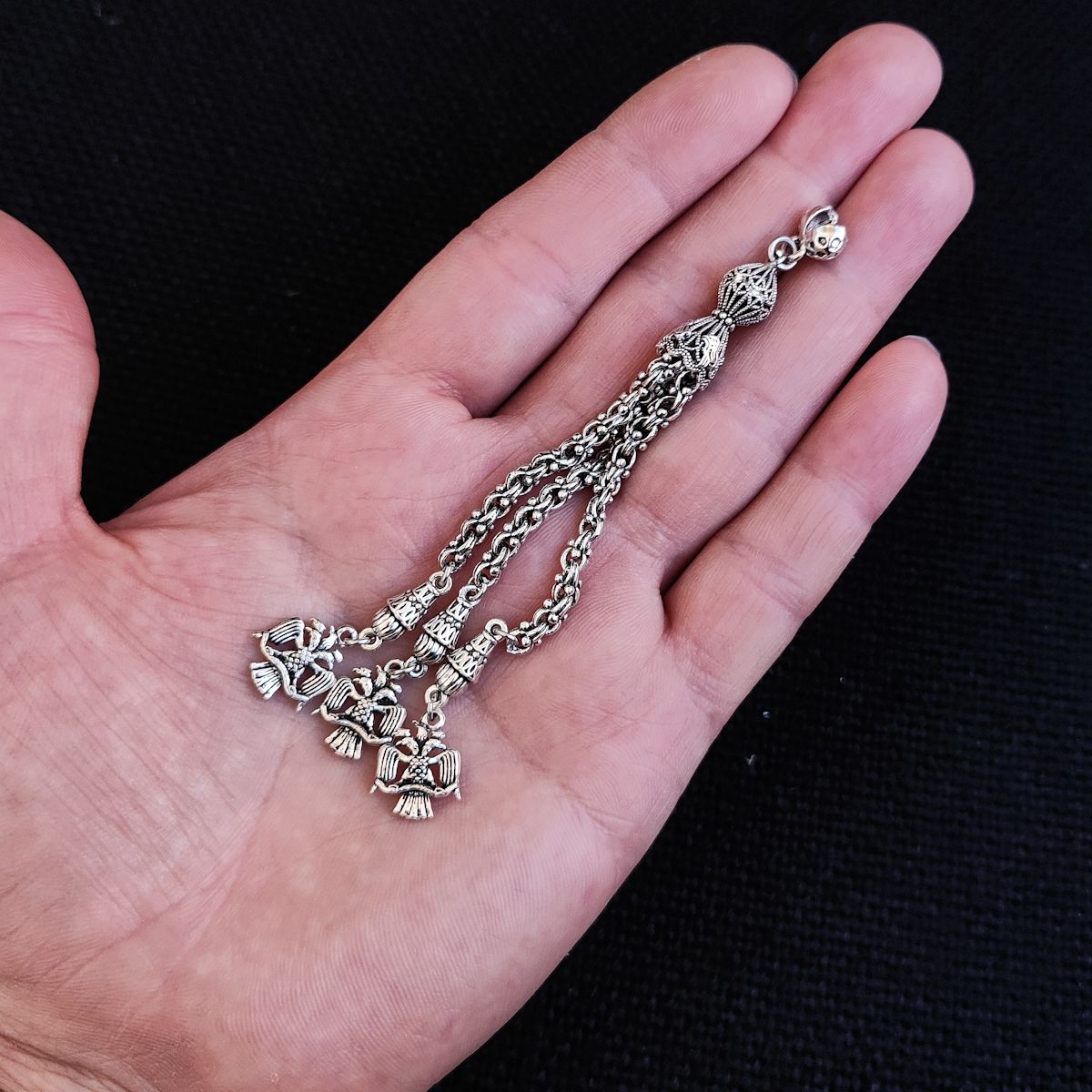 3 Dallı Orjinal Gümüş Kaplama Pirinç Püskül | Selçuklu Kartalı