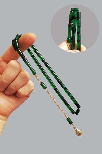 5,5*10 mm Kesme Yeşil Siyah Ateşi Kehribar Tesbih Altın Kaplama Püsküllü Ok Gibi Kesme Ateş Kehribar